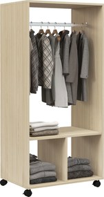 HOMCOM Gardrób Kerekekkel Nyitott Tervezésű Gardrób Akasztós Rúddal Polcos Szervező a Hálóruházhoz 60x40x128 cm Natúr Fa | Aosom