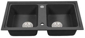 Tia szögletes két medencés gránit mosogató szifonnal fekete