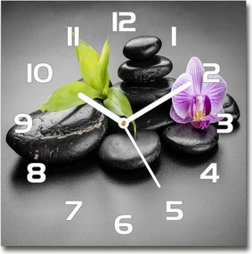 Négyzet alakú csendes üveg óra Zen kövek 30x30