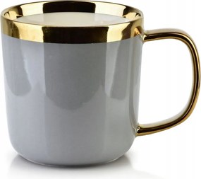 Szürke porcelán bögre arany csíkkal, 360 ml