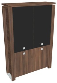 Verno+ magas szekrény 140 x 46 x 210 cm, kombinált ajtó, dió / fekete