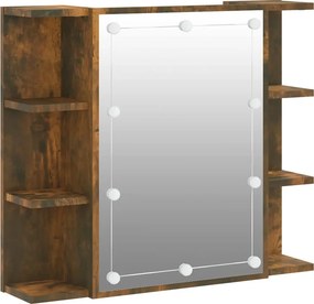 vidaXL füstös tölgy színű tükrös szekrény LED-ekkel 70 x 16,5 x 60 cm