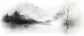 Kép - Tintafestmény tájkép (120x50 cm)