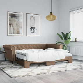 cappuccino színű kihúzható műbőr heverő 90 x 200 cm