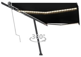 antracitszürke szélérzékelős és LED-es napellenző 500x300 cm