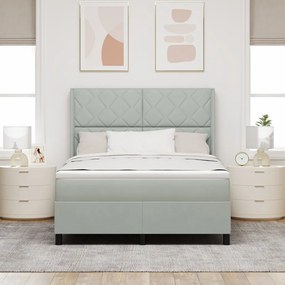 Boxspring Ágy Matrac Különleges Világosszürke 140x200 cm Bársony