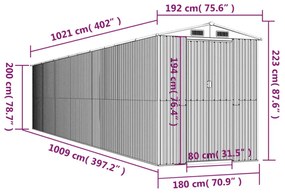 antracitszürke horganyzott acél kerti fészer 192x1021x223 cm