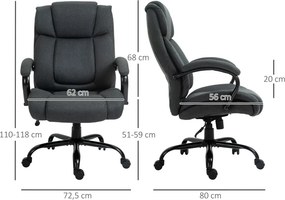 Vinsetto Főnöki irodai szék, forgószék párnázott karfákkal, teherbírás akár 220 kg, szövet, szürke