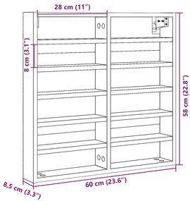 betonszürke szerelt fa vitrinszekrény 60 x 8,5 x 58 cm