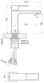 Sapho - CUBEMIX mosdócsaptelep 15 cm matt arany