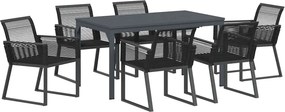 vidaXL Kert étkező szett 7 pcs Fekete polirattan