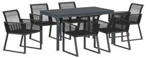 vidaXL Kert étkező szett 7 pcs Fekete polirattan