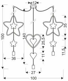 Gyermek csillár kábellel TRIO 3xE27/20W/230V kék/rózsaszín/sárga