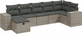 vidaXL 7 részes szürke polyrattan kerti ülőgarnitúra párnákkal