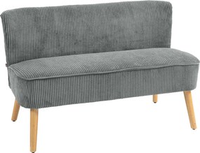 HOMCOM 2 szemĂ©lyes modern kanapĂ© karfa nĂ©lkĂŒl kordbĂĄrsonyos megjelenĂ©ssel, kicsi lounge kanapĂ© fĂĄbĂłl kĂ©szĂŒlt lĂĄbakkal, 117 x 56,5 x 77 cm, szĂŒrke | Ao