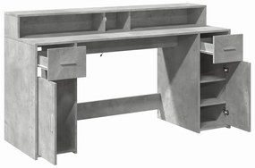 betonszürke szerelt fa íróasztal LED-világítással 160x55x91 cm