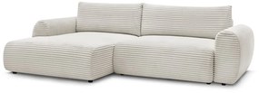 Krémszínű kordbársony kinyitható sarokkanapé (bal oldali) Lucien – Bobochic Paris
