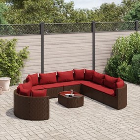 10 részes barna polyrattan kerti ülőgarnitúra párnákkal