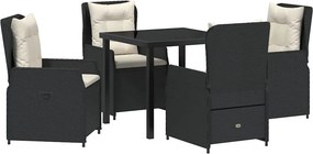 vidaXL Kert étkező szett 5 pcs Fekete polirattan