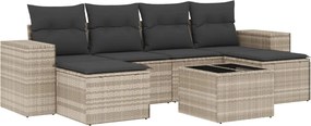 vidaXL 7 részes világosszürke polyrattan kerti ülőgarnitúra párnákkal