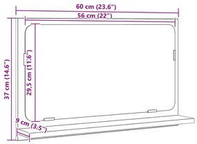 Fekete tölgy fürdőszoba tükör 60x10,5x37 cm Műanyag