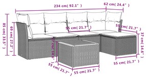 6 részes fekete polyrattan kerti ülőgarnitúra párnákkal