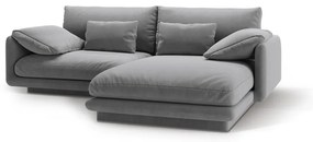 Világosszürke bársony sarokkanapé (jobb oldali-heverő résszel) Torino – Micadoni