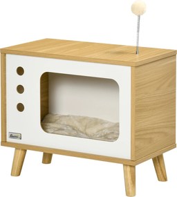 PawHut Macska Ház, TV-Alakú Macska Doboz Játék Gömbbel, Kaparó Szőnyeg, Belső Macska Barlang, Macska Szekrény, Macska Menedék, Macska Ágy 50 x 28 x 43