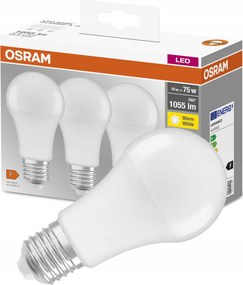3PAK Led izzó E27 A60 10W 75W 1055lm 2700K Meleg 200° Osram