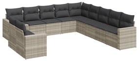 11 részes világosszürke polyrattan kerti ülőgarnitúra párnákkal