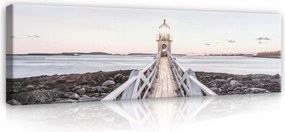 Vászonkép 145x45 Világítótorony móló fa part nyugodt pasztell tenger