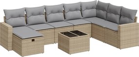 vidaXL 9 részes bézs polyrattan kerti ülőgarnitúra párnákkal