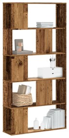 5 szintes antik fa színű fa könyvespolc 80,5 x 23,5 x 162,5 cm