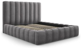 Szürke kárpitozott franciaágy tárolóhellyel, ágyráccsal 200x200 cm Kelp – Micadoni Home