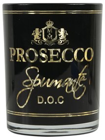 Üveg teamécses tartó, Prosecco felirattal, fekete, 12 cm