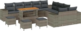 vidaXL Kerti Kanapé Szett párnával 14 pcs Szürke polirattan