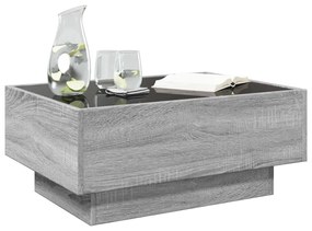 szürke sonoma szerelt fa dohányzóasztal LED-del 70 x 50 x 30 cm