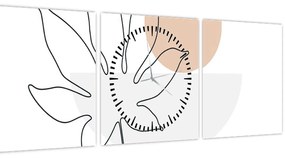 Kép - Vonal művészet virágok N⁰3 (órával) (90x30 cm)