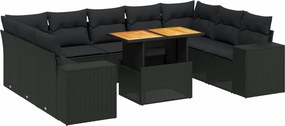 vidaXL 10 részes fekete polyrattan kerti ülőgarnitúra párnákkal
