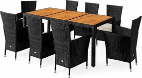 Deuba Berlin 1+8 kerti rattan bútor szett - fa/fekete