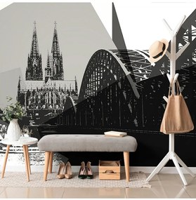 Fotótapéta Köln város fekete-fehér illusztrációja - 450x300