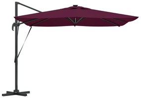 Cantilever Roma napernyő LED világítással, Bordeaux vörös, 286 x 285 x 270 cm alumínium.