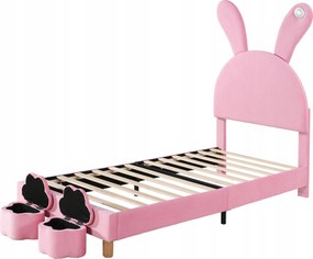 90x200 LED-es kárpitozott ágy két tároló paddal rózsaszín