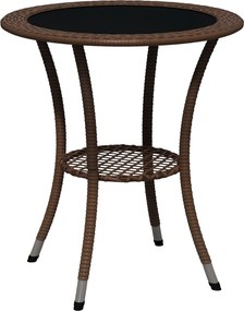 Outsunny Kerek Rattan Asztal Ø64x71 cm Kerti Asztal Polccal Acél Váz és Üveg Felület 50 kg Teraszon Pavilonban Barna | Aosom