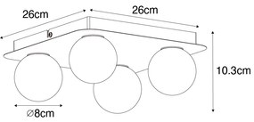 Modern fürdőszobai mennyezeti lámpa fehér négyzet alakú 4-lámpás - Cederic
