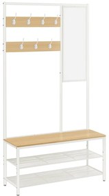Előszoba fogas, cipőtároló paddal, tükörrel, tölgy és fehér 98×35×180cm