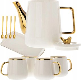 Kávéscsésze Szett 10 db-os Noah fehér-arany 4 személyes Ajándék