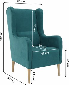 Kényelmes fotel, türkíz/bükk, BREDLY