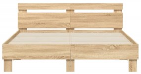 sonoma tölgy színű ágykeret fejtámlával és LED-del 140x190 cm