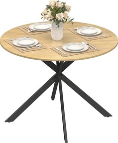 HOMCOM Round Dining Table for 4 — 39.4" Oak Top with Black Steel X-Legs, for Dining Room, Kitchen or Home Office | Aosom